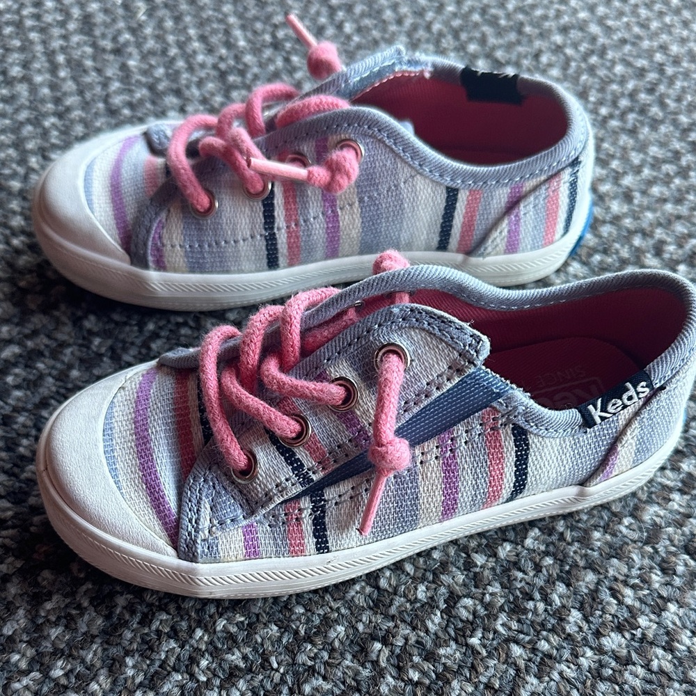 Keds Kids Sneakers - Pink, Blue, and White Stripes